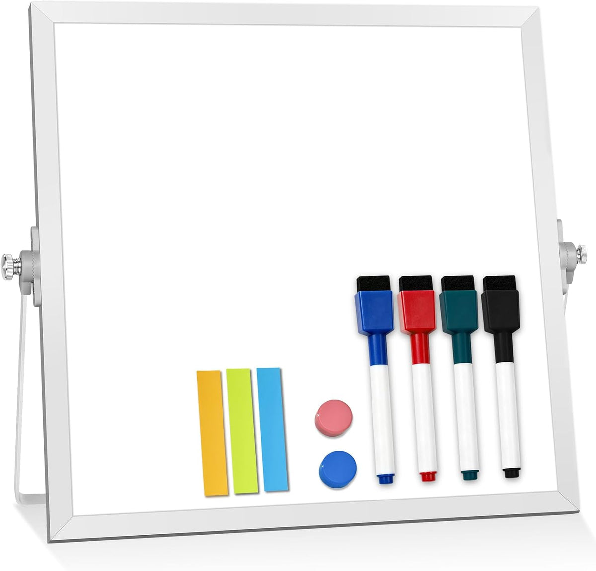 Small Desktop White Board with Stand, 10" x 10" Double-Sided Silver Aluminium Frame Whiteboard for Kids, Mini Dry Erase Board for Home, Office, School