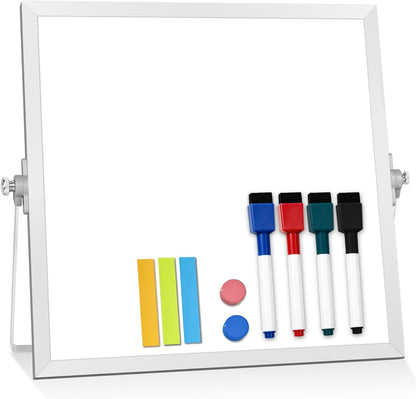 Small Desktop White Board with Stand, 10" x 10" Double-Sided Silver Aluminium Frame Whiteboard for Kids, Mini Dry Erase Board for Home, Office, School