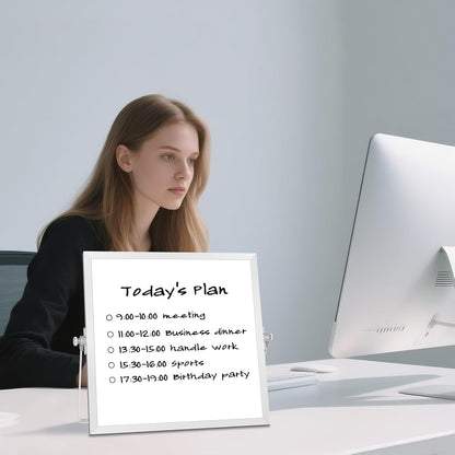 Small Desktop White Board with Stand, 10" x 10" Double-Sided Silver Aluminium Frame Whiteboard for Kids, Mini Dry Erase Board for Home, Office, School