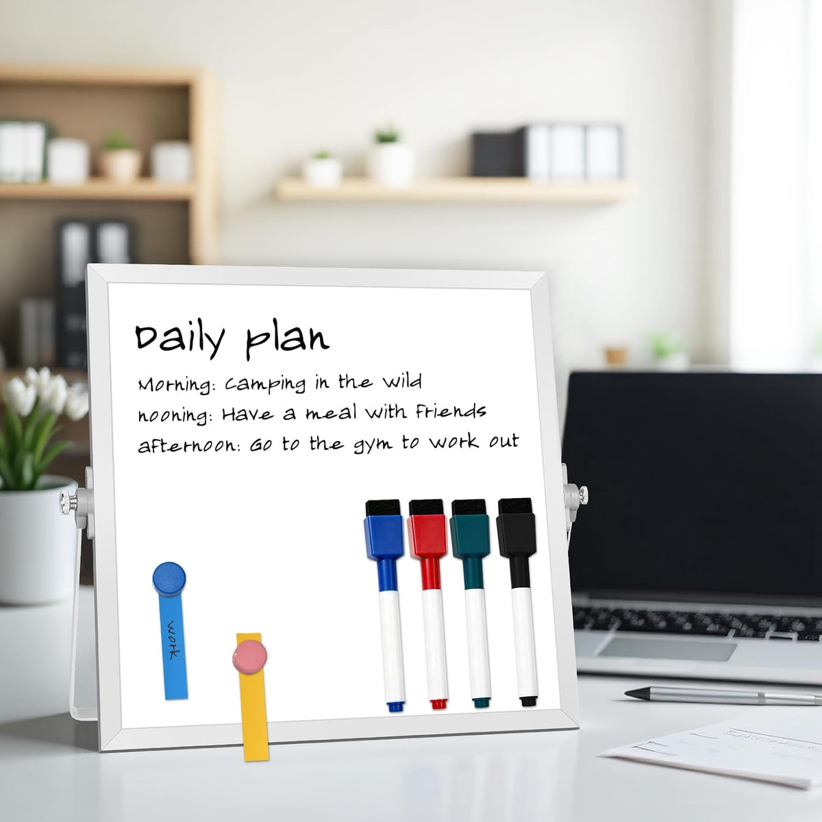 Small Desktop White Board with Stand, 10" x 10" Double-Sided Silver Aluminium Frame Whiteboard for Kids, Mini Dry Erase Board for Home, Office, School