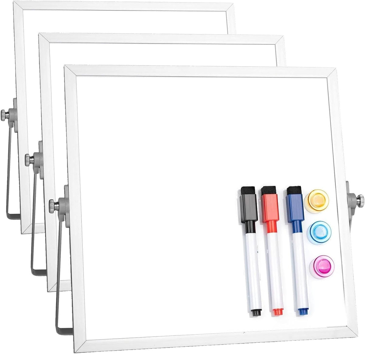 Small Desktop White Board with Stand, 10" x 10" Double-Sided Silver Aluminium Frame Whiteboard for Kids, Mini Dry Erase Board for Home, Office, School