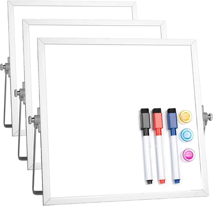 Small Desktop White Board with Stand, 10" x 10" Double-Sided Silver Aluminium Frame Whiteboard for Kids, Mini Dry Erase Board for Home, Office, School