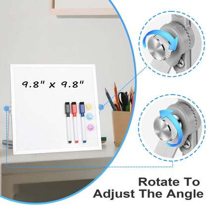 Small Desktop White Board with Stand, 10" x 10" Double-Sided Silver Aluminium Frame Whiteboard for Kids, Mini Dry Erase Board for Home, Office, School