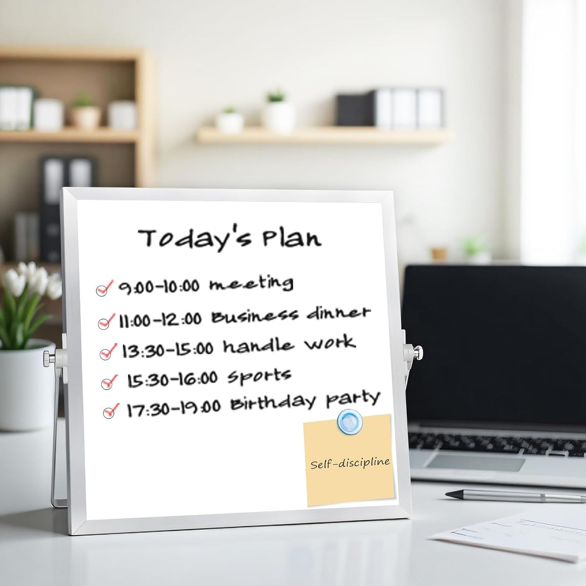 Small Desktop White Board with Stand, 10" x 10" Double-Sided Silver Aluminium Frame Whiteboard for Kids, Mini Dry Erase Board for Home, Office, School