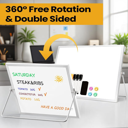 Small Desktop White Board with Stand, 10" x 10" Double-Sided Silver Aluminium Frame Whiteboard for Kids, Mini Dry Erase Board for Home, Office, School