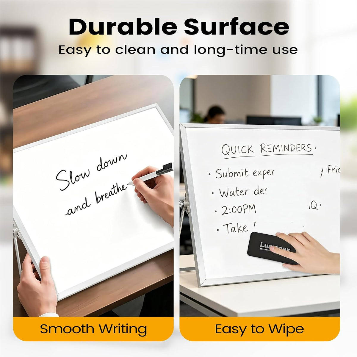 Small Desktop White Board with Stand, 10" x 10" Double-Sided Silver Aluminium Frame Whiteboard for Kids, Mini Dry Erase Board for Home, Office, School
