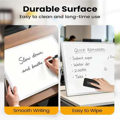 Small Desktop White Board with Stand, 10" x 10" Double-Sided Silver Aluminium Frame Whiteboard for Kids, Mini Dry Erase Board for Home, Office, School