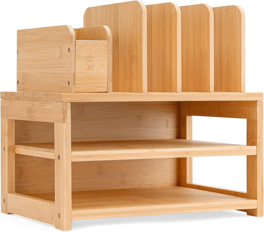 Desk Organizer with File Holder: 3-Tier Bamboo Organization for Desks