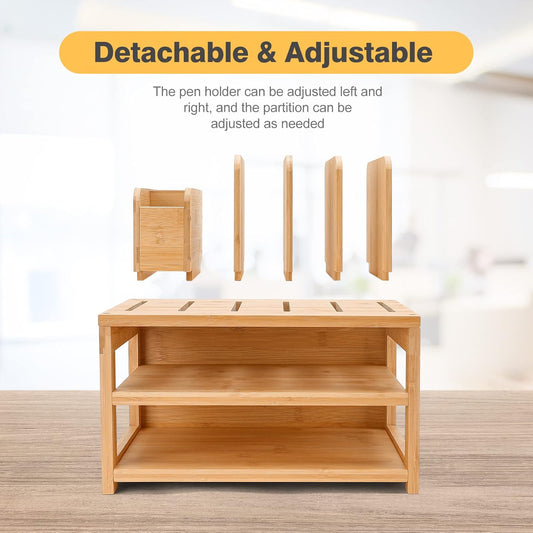 Desk Organizer with File Holder: 3-Tier Bamboo Organization for Desks
