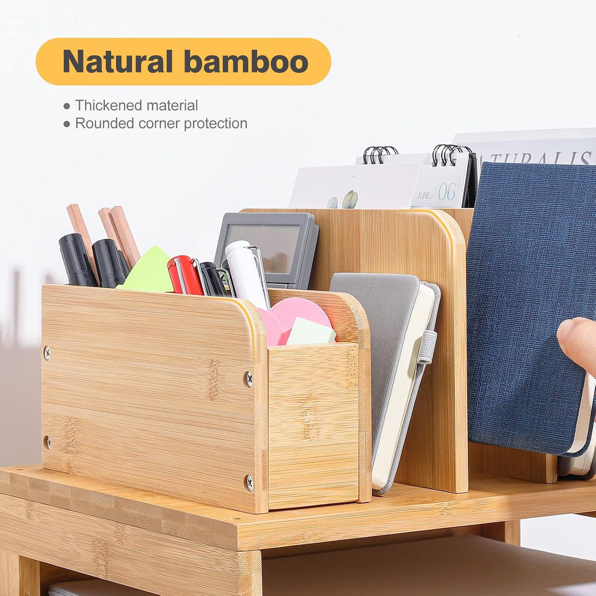 Desk Organizer with File Holder: 3-Tier Bamboo Organization for Desks