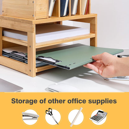 Desk Organizer with File Holder: 3-Tier Bamboo Organization for Desks