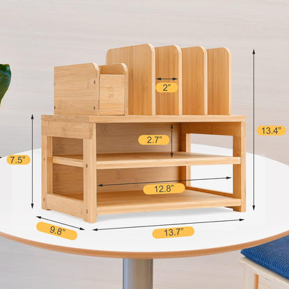 Desk Organizer with File Holder: 3-Tier Bamboo Organization for Desks