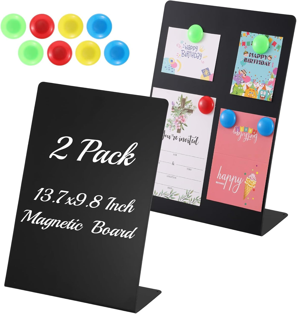 Magnetic Bulletin Board with Easel Stand, 13.7x9.8 Inch Tabletop Metal Memo Display with 8 Magnets, Standing Magnetic Board for Office, Kitchen, School, Home (Black)