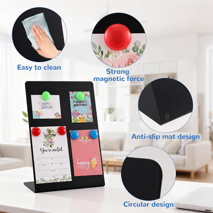 Magnetic Bulletin Board with Easel Stand, 13.7x9.8 Inch Tabletop Metal Memo Display with 8 Magnets, Standing Magnetic Board for Office, Kitchen, School, Home (Black)
