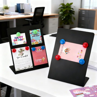 Magnetic Bulletin Board with Easel Stand, 13.7x9.8 Inch Tabletop Metal Memo Display with 8 Magnets, Standing Magnetic Board for Office, Kitchen, School, Home (Black)