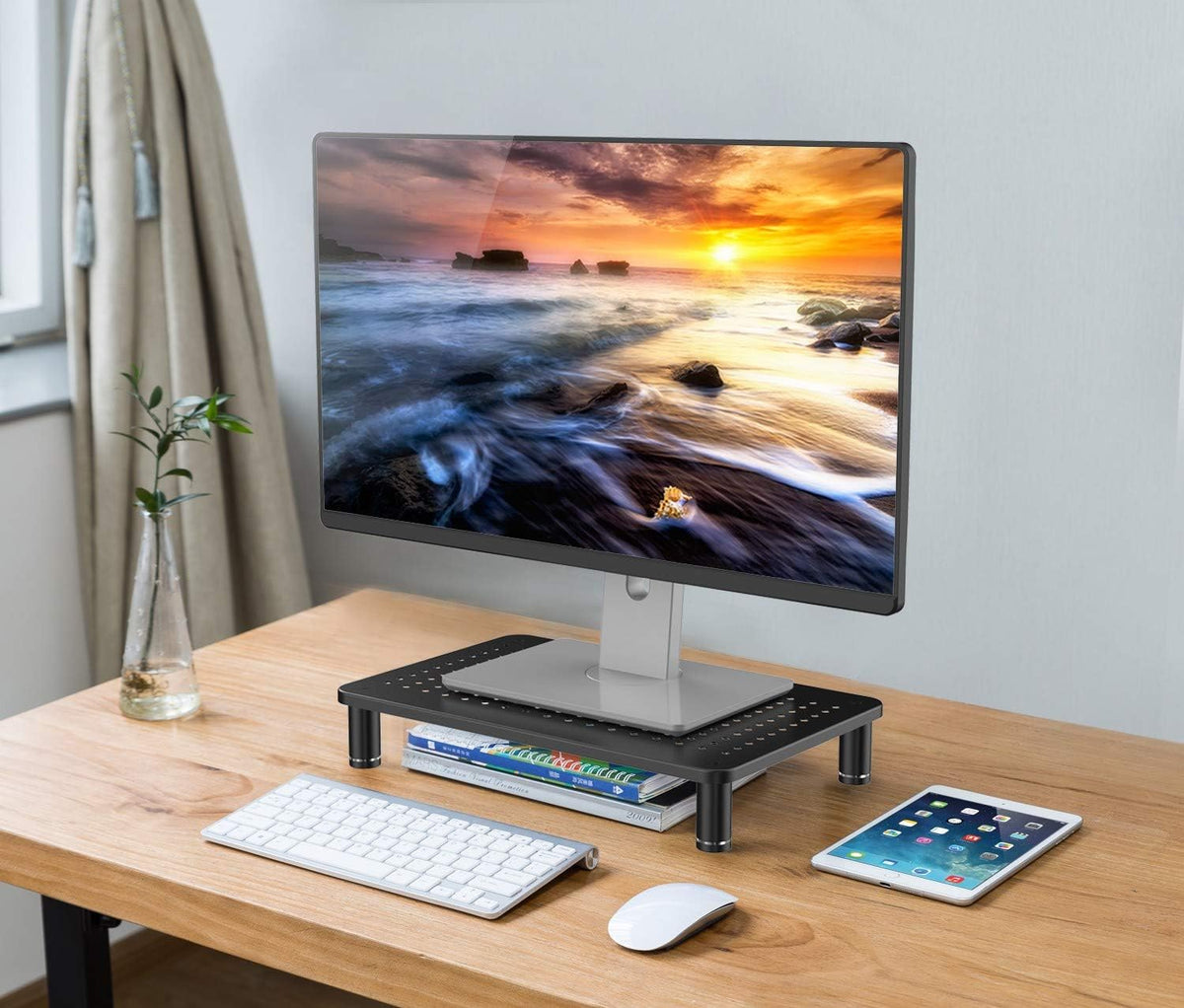 Monitor Riser Laptop Stand, Adjustable Legs, Stackable, 14.5 x 9.25 x 3.125 Inches Max Height, Matte Black Steel, 1 Stand