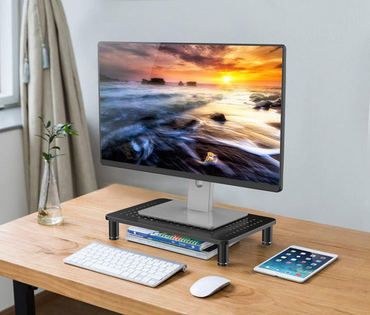 Monitor Riser Laptop Stand, Adjustable Legs, Stackable, 14.5 x 9.25 x 3.125 Inches Max Height, Matte Black Steel, 1 Stand
