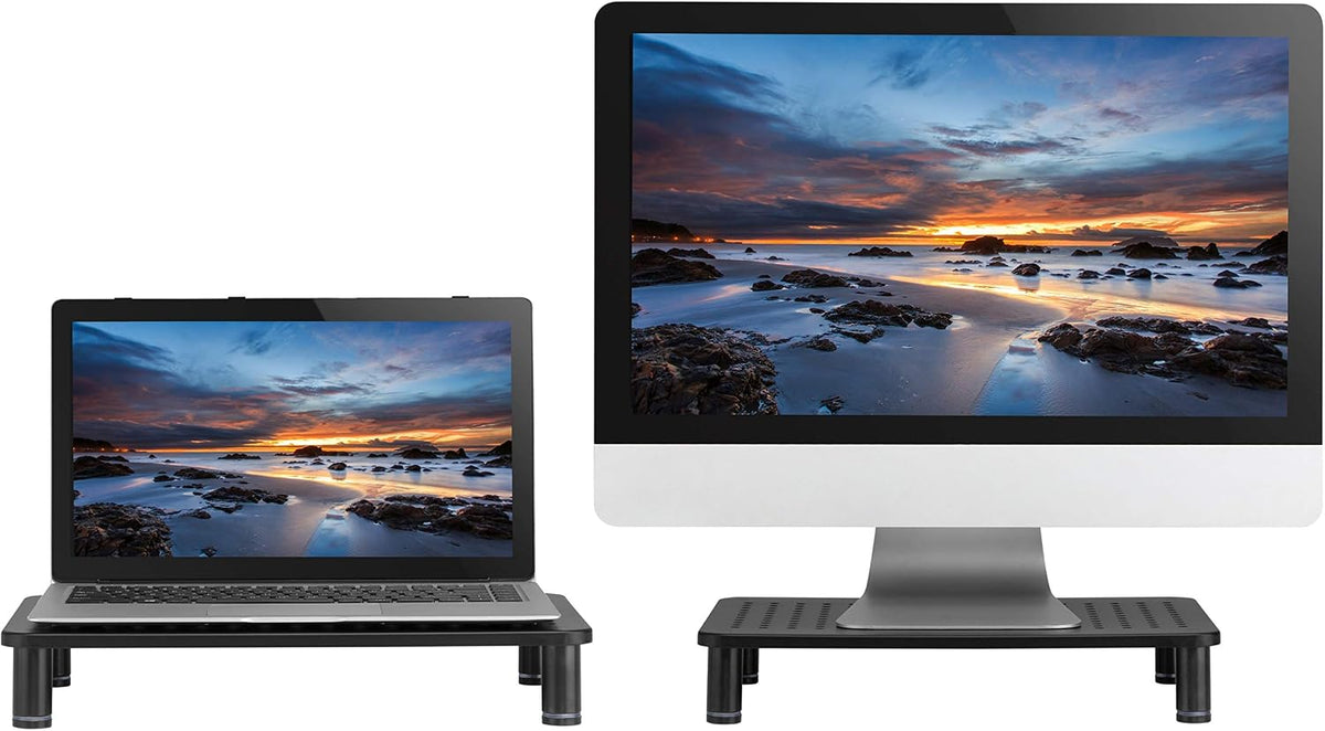 Monitor Riser Laptop Stand, Adjustable Legs, Stackable, 14.5 x 9.25 x 3.125 Inches Max Height, Matte Black Steel, 1 Stand