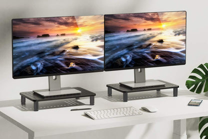 Monitor Riser Laptop Stand, Adjustable Legs, Stackable, 14.5 x 9.25 x 3.125 Inches Max Height, Matte Black Steel, 1 Stand