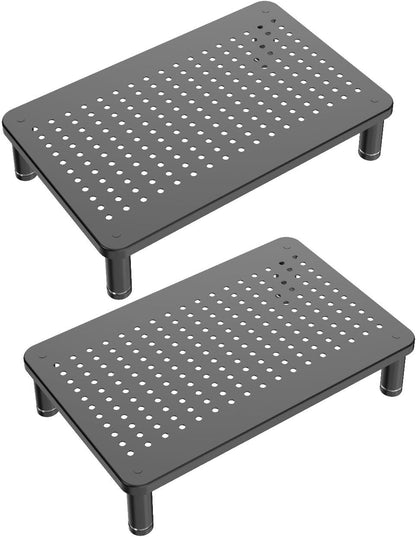 Monitor Riser Laptop Stand, Adjustable Legs, Stackable, 14.5 x 9.25 x 3.125 Inches Max Height, Matte Black Steel, 1 Stand