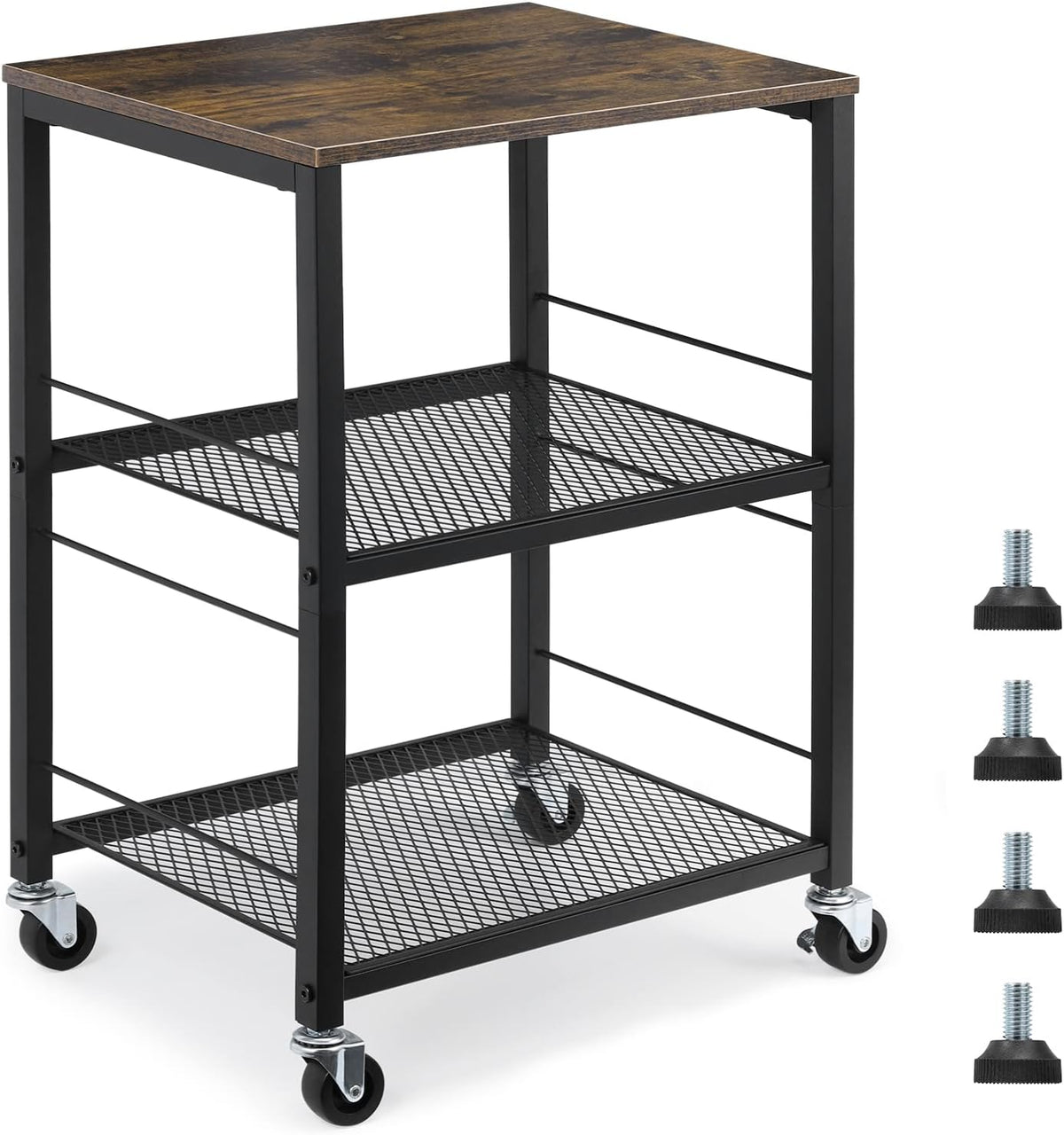 3 Tier End Table with Wheel, Rolling Kitchen Cart Storage Shelf