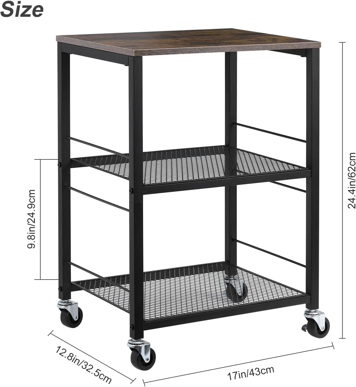 3 Tier End Table with Wheel, Rolling Kitchen Cart Storage Shelf