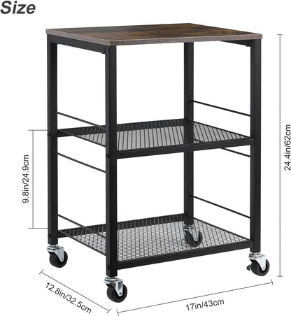 3 Tier End Table with Wheel, Rolling Kitchen Cart Storage Shelf