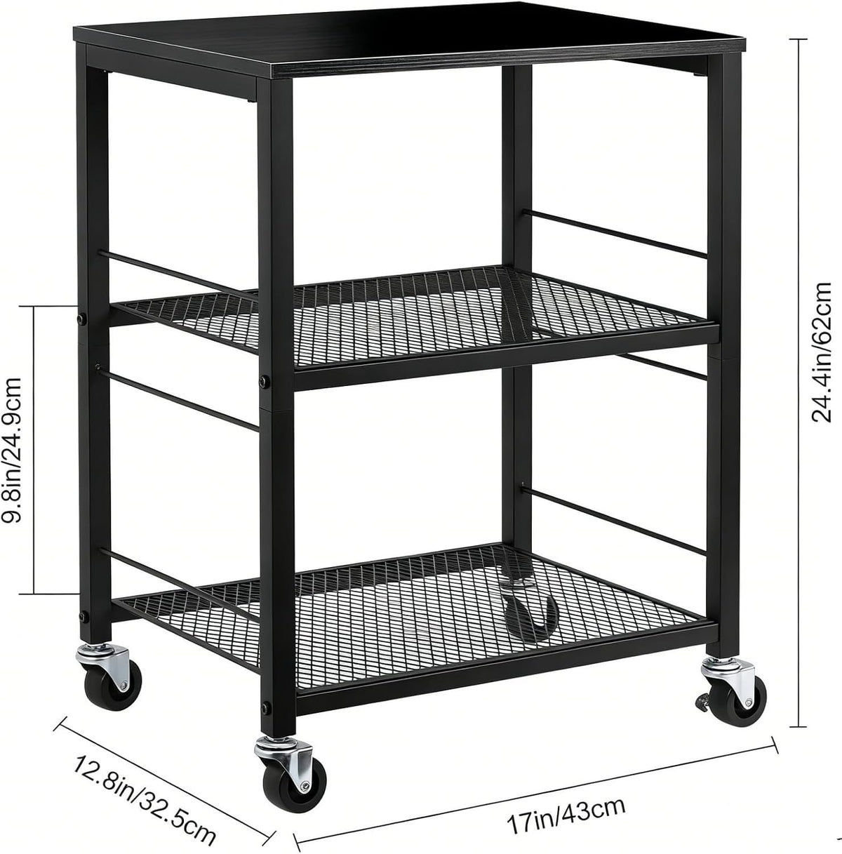 3 Tier End Table with Wheel, Rolling Kitchen Cart Storage Shelf