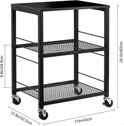 3 Tier End Table with Wheel, Rolling Kitchen Cart Storage Shelf