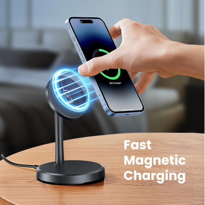 Magnetic Wireless Charger iPhone, 2 Pack 15W Fast Mag-Safe Charger Stand for iPhone 17/17 Air/17 Pro/17 Pro Max 16/15/14/13/12 Series, Wireless Charging Station for Pad/AirPods(Black)