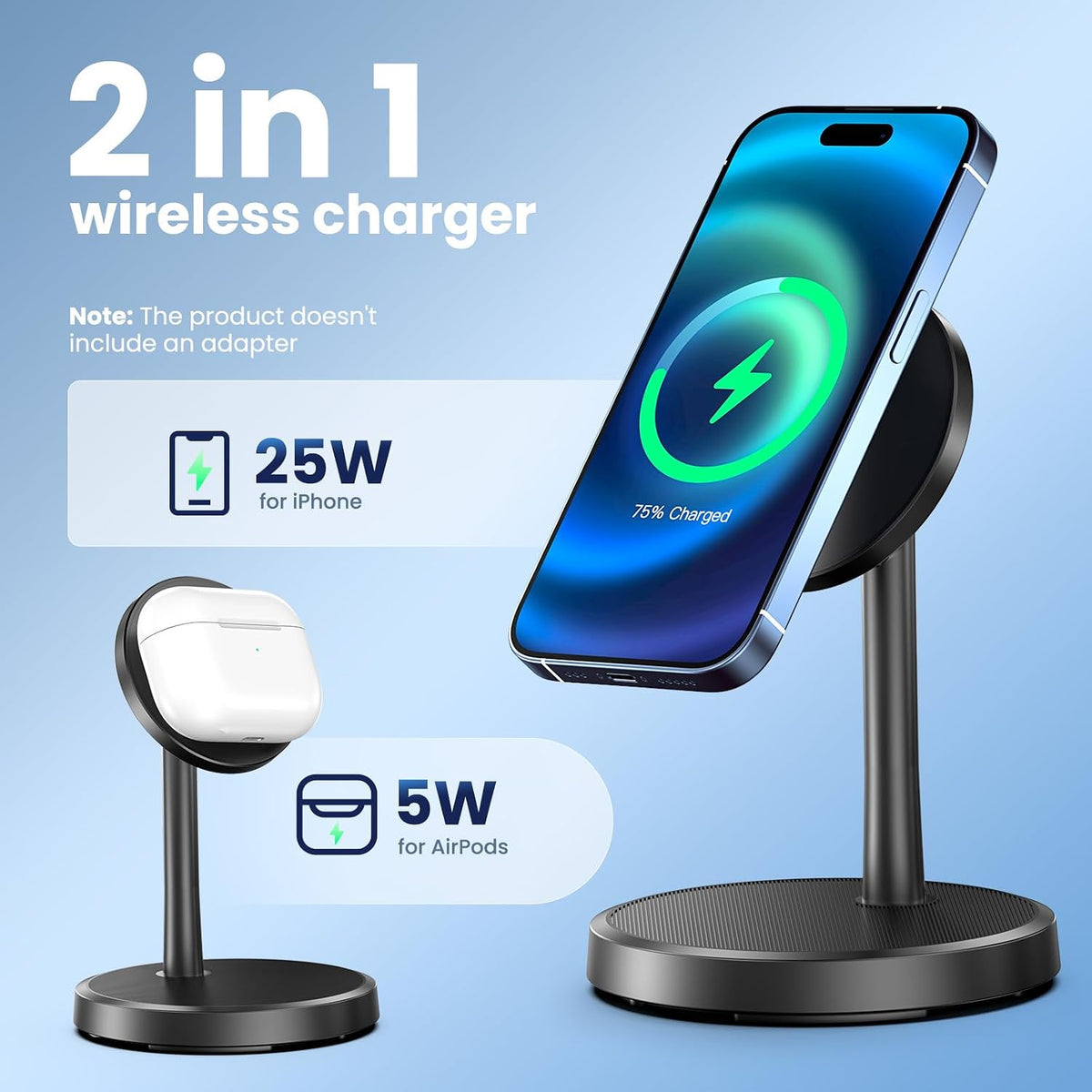 Magnetic Wireless Charger iPhone, 2 Pack 15W Fast Mag-Safe Charger Stand for iPhone 17/17 Air/17 Pro/17 Pro Max 16/15/14/13/12 Series, Wireless Charging Station for Pad/AirPods(Black)