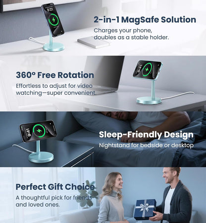 Magnetic Wireless Charger iPhone, 2 Pack 15W Fast Mag-Safe Charger Stand for iPhone 17/17 Air/17 Pro/17 Pro Max 16/15/14/13/12 Series, Wireless Charging Station for Pad/AirPods(Black)