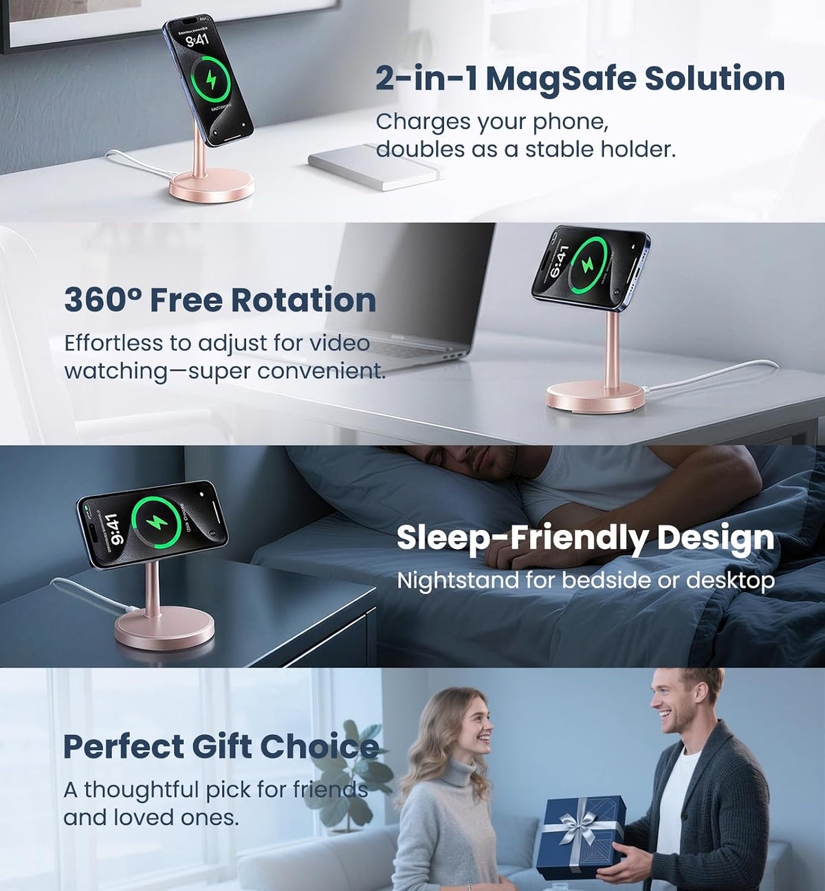 Magnetic Wireless Charger iPhone, 2 Pack 15W Fast Mag-Safe Charger Stand for iPhone 17/17 Air/17 Pro/17 Pro Max 16/15/14/13/12 Series, Wireless Charging Station for Pad/AirPods(Black)