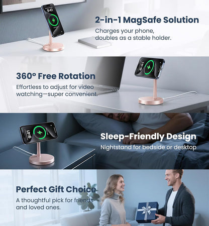Magnetic Wireless Charger iPhone, 2 Pack 15W Fast Mag-Safe Charger Stand for iPhone 17/17 Air/17 Pro/17 Pro Max 16/15/14/13/12 Series, Wireless Charging Station for Pad/AirPods(Black)