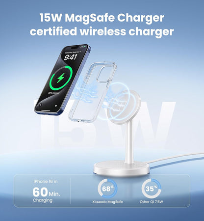 Magnetic Wireless Charger iPhone, 2 Pack 15W Fast Mag-Safe Charger Stand for iPhone 17/17 Air/17 Pro/17 Pro Max 16/15/14/13/12 Series, Wireless Charging Station for Pad/AirPods(Black)