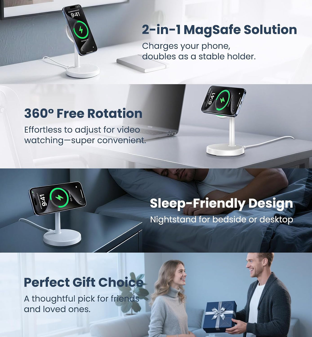 Magnetic Wireless Charger iPhone, 2 Pack 15W Fast Mag-Safe Charger Stand for iPhone 17/17 Air/17 Pro/17 Pro Max 16/15/14/13/12 Series, Wireless Charging Station for Pad/AirPods(Black)