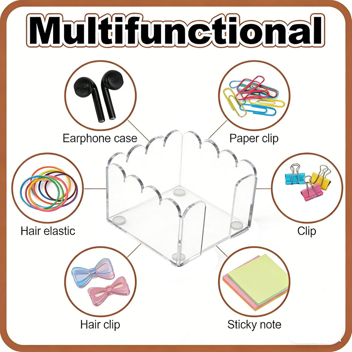 3x3 Inch Scalloped Acrylic Sticky Note Holder, Clear Cute Post It Note Dispenser, Notepad Holder with Wave Design, Thick Acrylic Desk Organizer for Office, Home, Dorm, Classroom