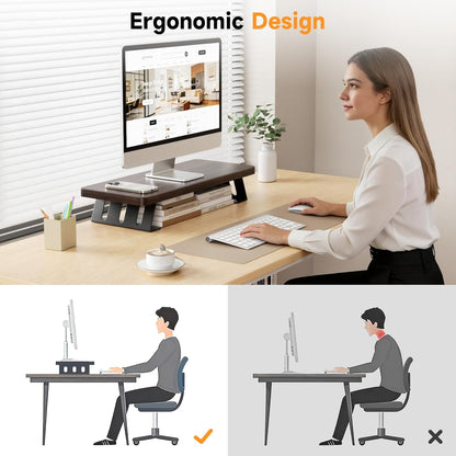 Monitor Stand - 24 Inch Wood Monitor Stand Riser, 220 Pounds Load Capacity Desk Monitor Riser for Laptop/PC/Printer, Desktop Stands Organizer for Home Office