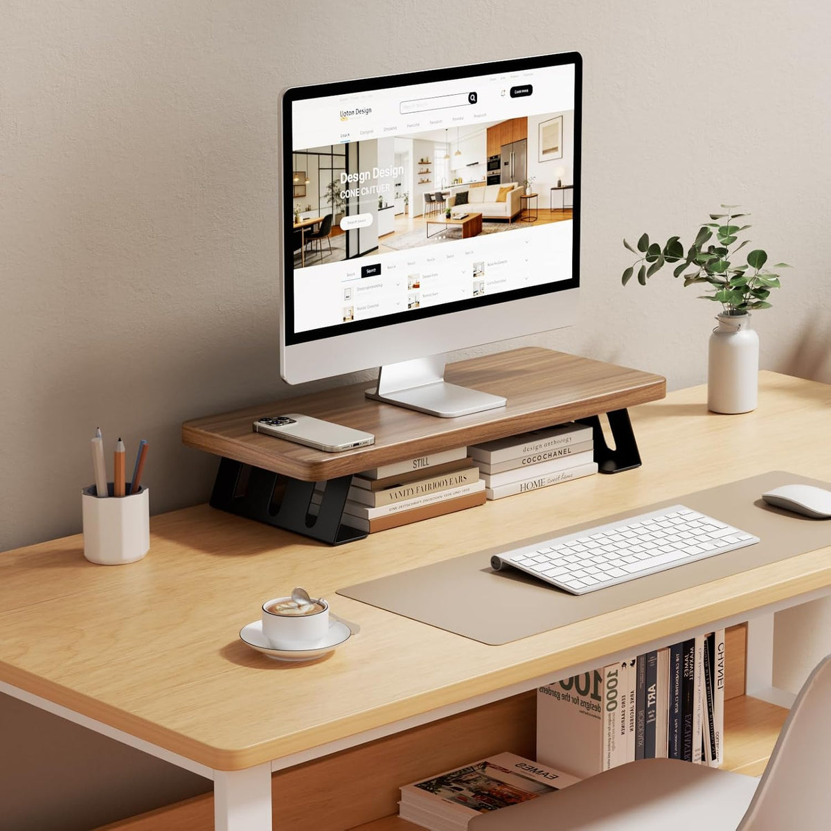 Monitor Stand - 24 Inch Wood Monitor Stand Riser, 220 Pounds Load Capacity Desk Monitor Riser for Laptop/PC/Printer, Desktop Stands Organizer for Home Office