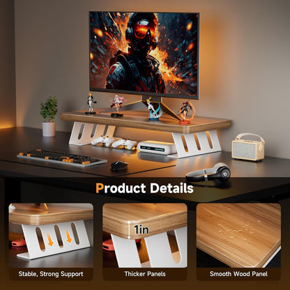 Monitor Stand - 24 Inch Wood Monitor Stand Riser, 220 Pounds Load Capacity Desk Monitor Riser for Laptop/PC/Printer, Desktop Stands Organizer for Home Office