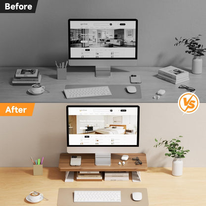 Monitor Stand - 24 Inch Wood Monitor Stand Riser, 220 Pounds Load Capacity Desk Monitor Riser for Laptop/PC/Printer, Desktop Stands Organizer for Home Office