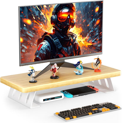 Monitor Stand - 24 Inch Wood Monitor Stand Riser, 220 Pounds Load Capacity Desk Monitor Riser for Laptop/PC/Printer, Desktop Stands Organizer for Home Office