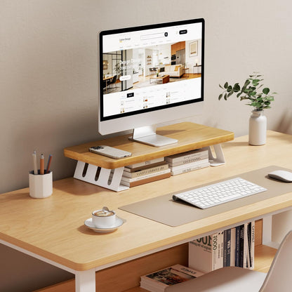 Monitor Stand - 24 Inch Wood Monitor Stand Riser, 220 Pounds Load Capacity Desk Monitor Riser for Laptop/PC/Printer, Desktop Stands Organizer for Home Office