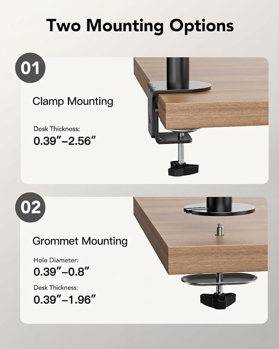 Vertical Dual Monitor Mount, Stacked Monitor Stand for 2 Monitors with Height Adjustment Computer Monitor Arm Supports Two 17 to 32 Inch with C Clamp Each Desk Mount Hold up to 17.6lbs