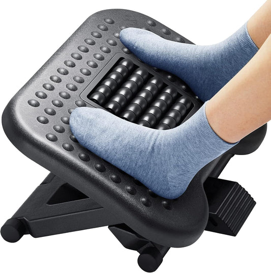 Foot Rest for Under Desk at Work, Adjustable Footrest with Massage Texture and Roller, Ergonomic Foot Stool with 3 Height Position, 30 Degree Tilt Angle Adjustment for Home, Office