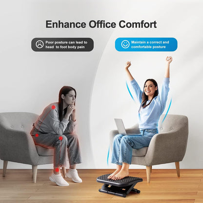 Foot Rest for Under Desk at Work, Adjustable Footrest with Massage Texture and Roller, Ergonomic Foot Stool with 3 Height Position, 30 Degree Tilt Angle Adjustment for Home, Office