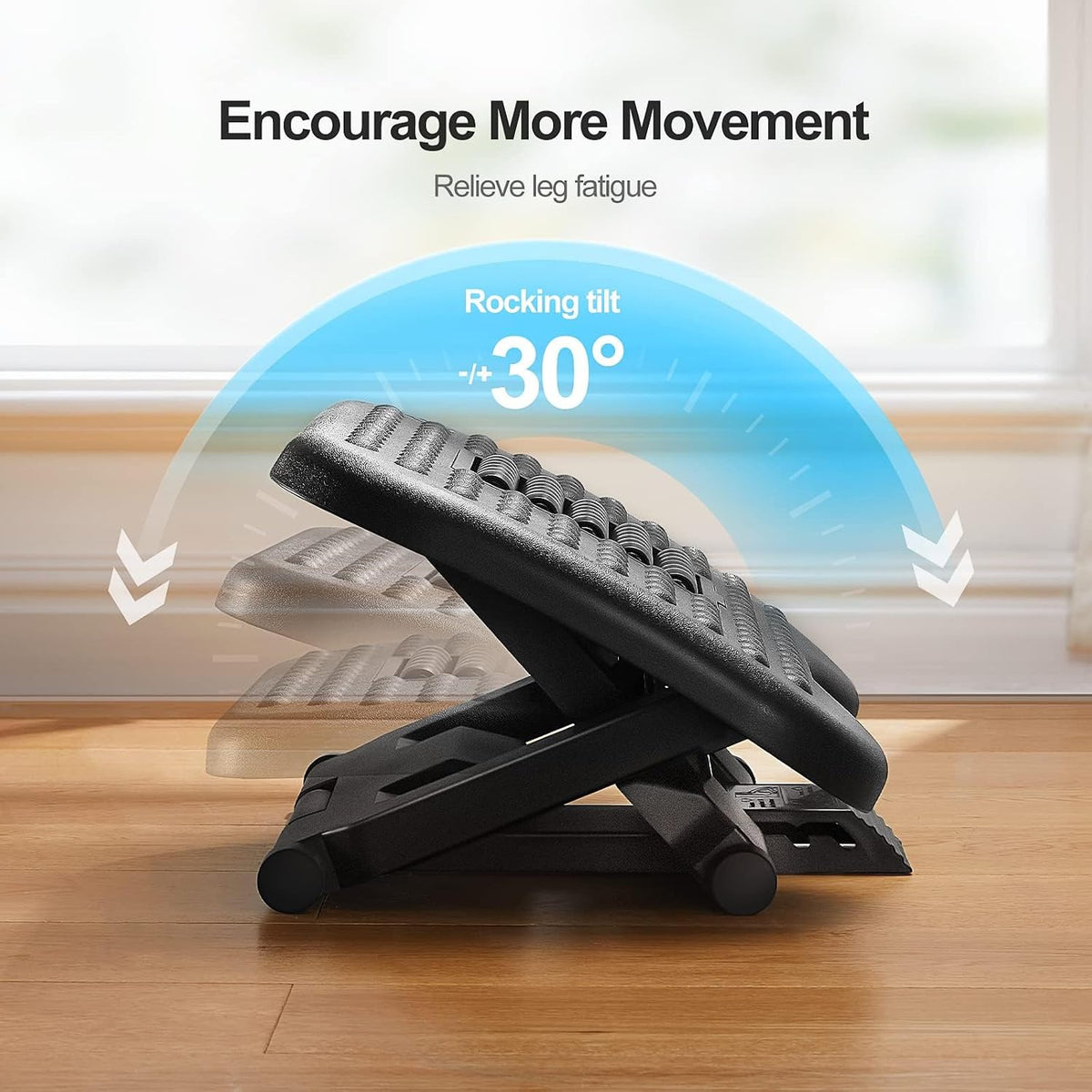 Foot Rest for Under Desk at Work, Adjustable Footrest with Massage Texture and Roller, Ergonomic Foot Stool with 3 Height Position, 30 Degree Tilt Angle Adjustment for Home, Office