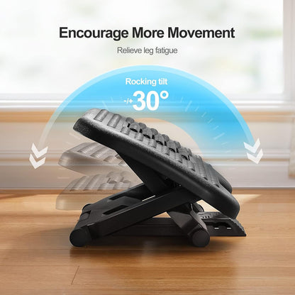 Foot Rest for Under Desk at Work, Adjustable Footrest with Massage Texture and Roller, Ergonomic Foot Stool with 3 Height Position, 30 Degree Tilt Angle Adjustment for Home, Office