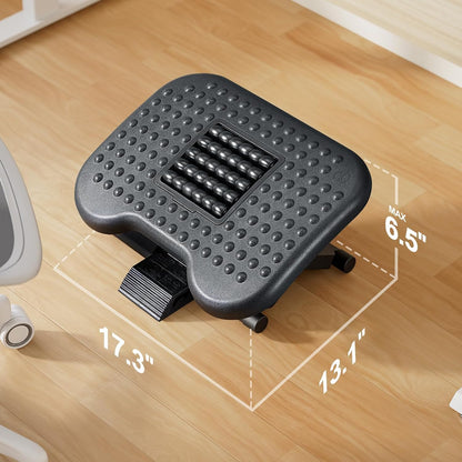 Foot Rest for Under Desk at Work, Adjustable Footrest with Massage Texture and Roller, Ergonomic Foot Stool with 3 Height Position, 30 Degree Tilt Angle Adjustment for Home, Office