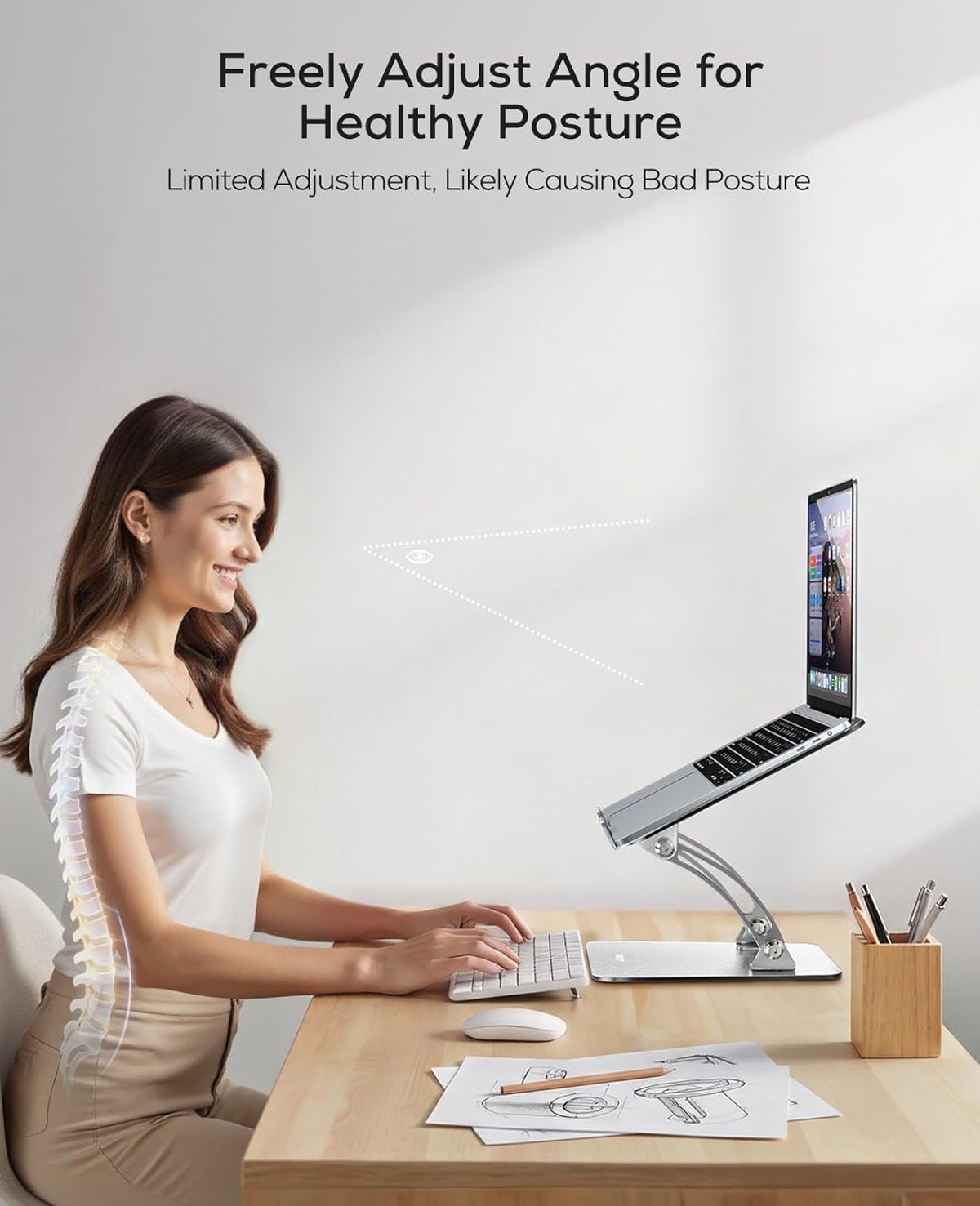 Ergonomic Adjustable Laptop Stand for Desk, Dual Foldable Computer Riser with Advanced Heat-Vent, Heavy-Duty Portable Notebook Holder for Posture Correction, Compatible with Mac 10-16" Laptops